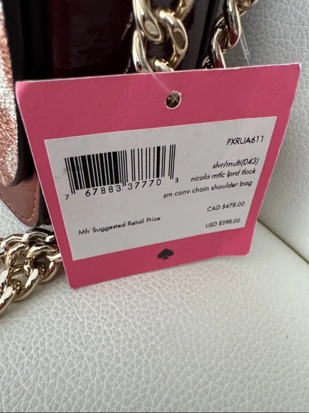 Kate Spade Nicola Metallic Leopard Twistlock Small Shoulder Bag with Chain Strap